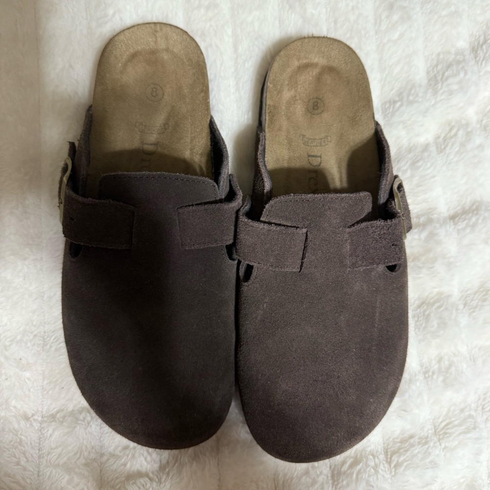 Brown Suede Slip-On Clogs